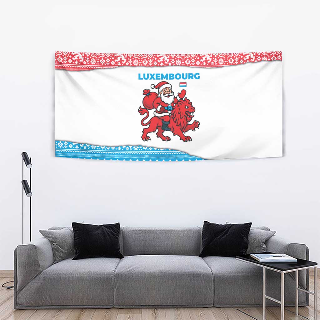 Luxembourg Christmas Tapestry with Santa Claus Red Lion Snowflake Pattern and National Flag Design - Wonder Print Shop