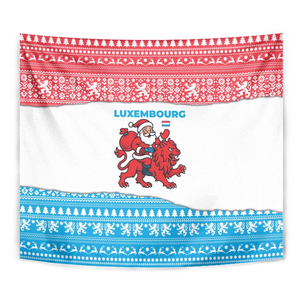 Luxembourg Christmas Tapestry with Santa Claus Red Lion Snowflake Pattern and National Flag Design - Wonder Print Shop