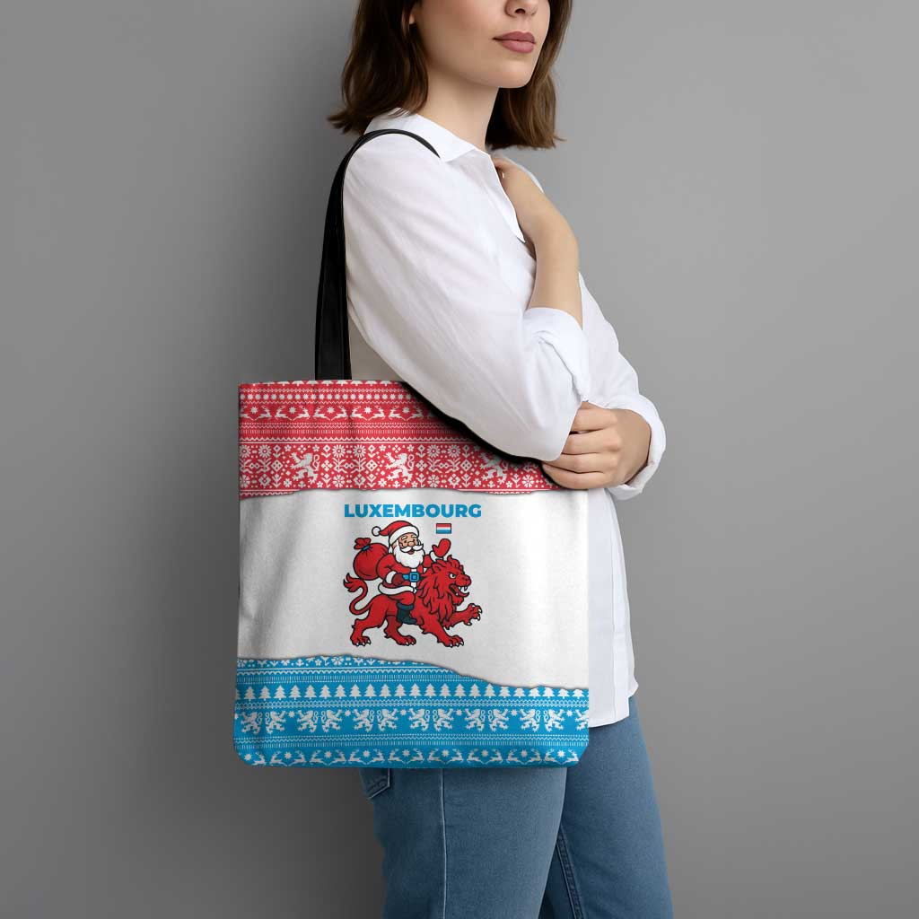 Luxembourg Christmas Tote Bag with Santa Claus Red Lion Snowflake Pattern and National Flag Design - Wonder Print Shop