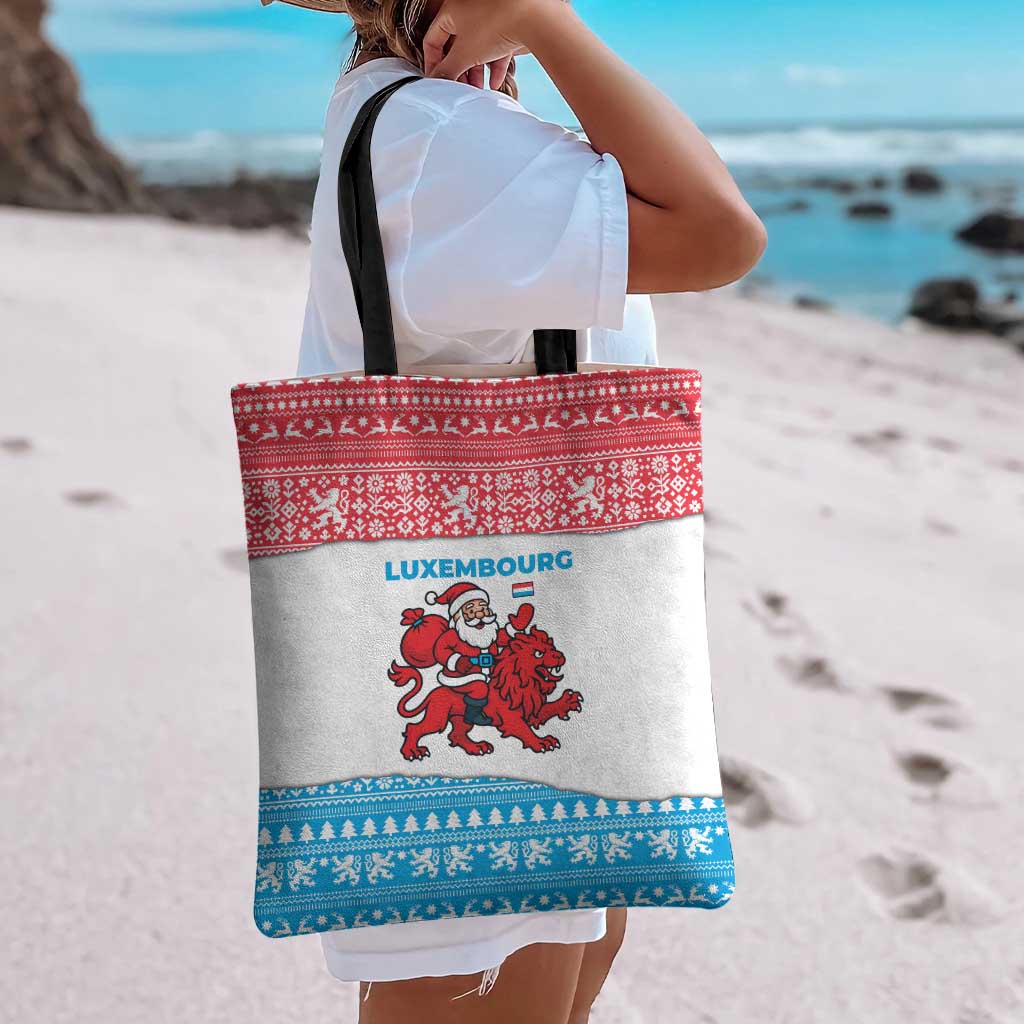 Luxembourg Christmas Tote Bag with Santa Claus Red Lion Snowflake Pattern and National Flag Design - Wonder Print Shop