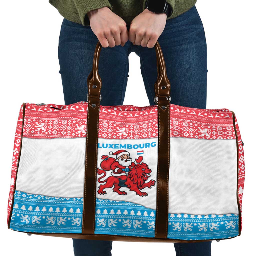 Luxembourg Christmas Travel Bag with Santa Claus Red Lion Snowflake Pattern and National Flag Design - Wonder Print Shop