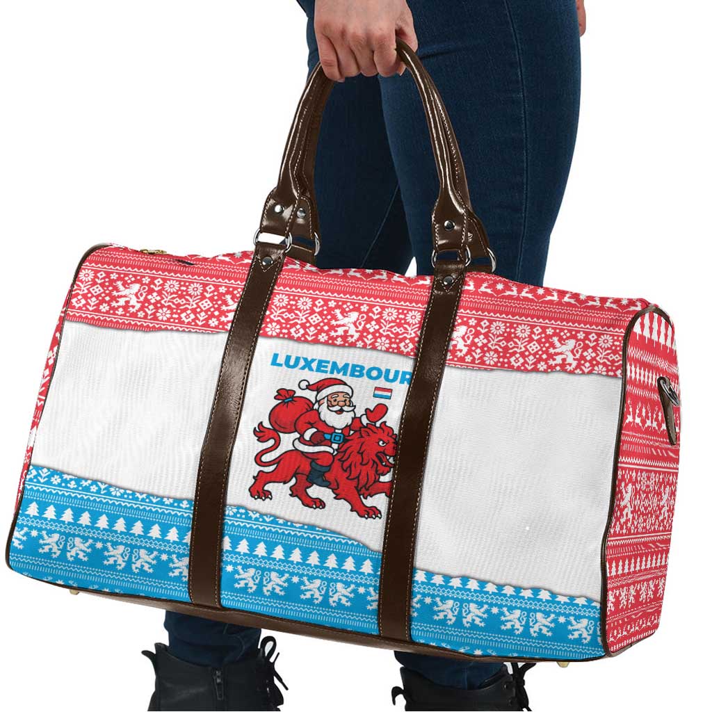 Luxembourg Christmas Travel Bag with Santa Claus Red Lion Snowflake Pattern and National Flag Design - Wonder Print Shop