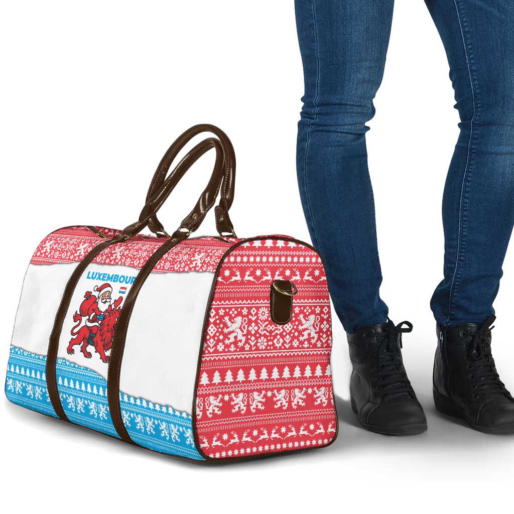 Luxembourg Christmas Travel Bag with Santa Claus Red Lion Snowflake Pattern and National Flag Design - Wonder Print Shop