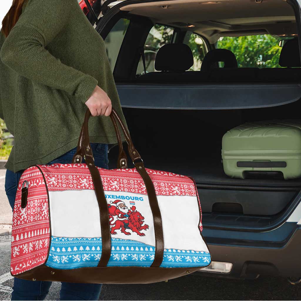 Luxembourg Christmas Travel Bag with Santa Claus Red Lion Snowflake Pattern and National Flag Design - Wonder Print Shop