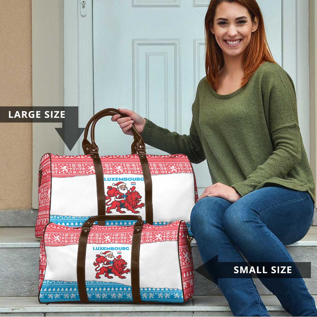 Luxembourg Christmas Travel Bag with Santa Claus Red Lion Snowflake Pattern and National Flag Design - Wonder Print Shop