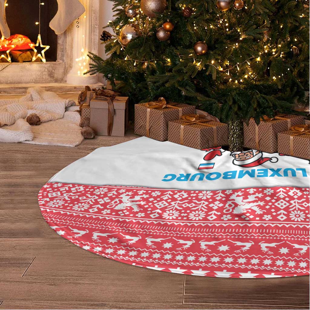 Luxembourg Christmas Tree Skirt with Santa Claus Red Lion Snowflake Pattern and National Flag Design - Wonder Print Shop