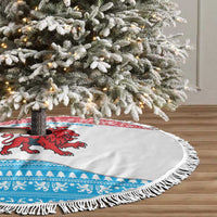 Luxembourg Christmas Tree Skirt with Santa Claus Red Lion Snowflake Pattern and National Flag Design - Wonder Print Shop