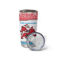 Luxembourg Christmas Tumbler Cup with Santa Claus Red Lion Snowflake Pattern and National Flag Design - Wonder Print Shop