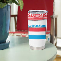 Luxembourg Christmas Tumbler Cup with Santa Claus Red Lion Snowflake Pattern and National Flag Design - Wonder Print Shop