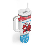 Luxembourg Christmas Tumbler With Handle with Santa Claus Red Lion Snowflake Pattern and National Flag Design - Wonder Print Shop