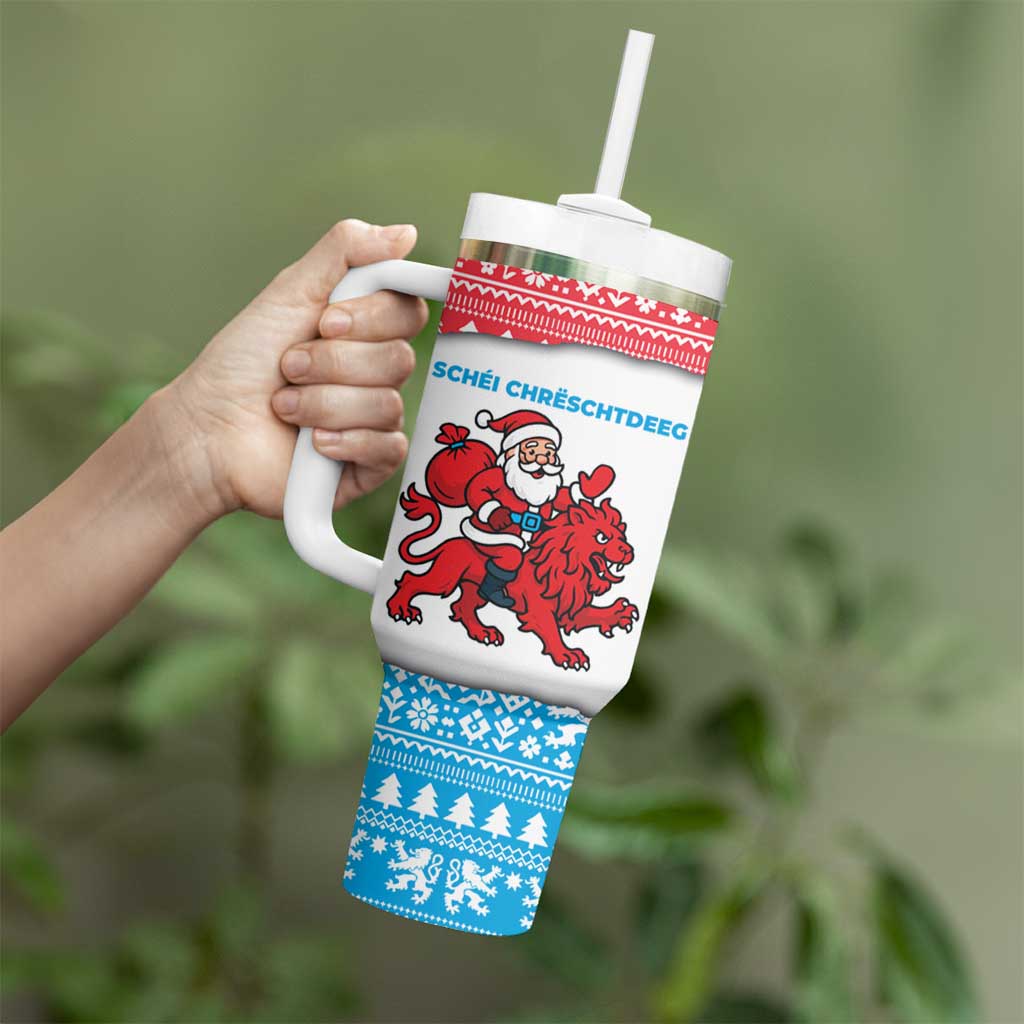 Luxembourg Christmas Tumbler With Handle with Santa Claus Red Lion Snowflake Pattern and National Flag Design - Wonder Print Shop