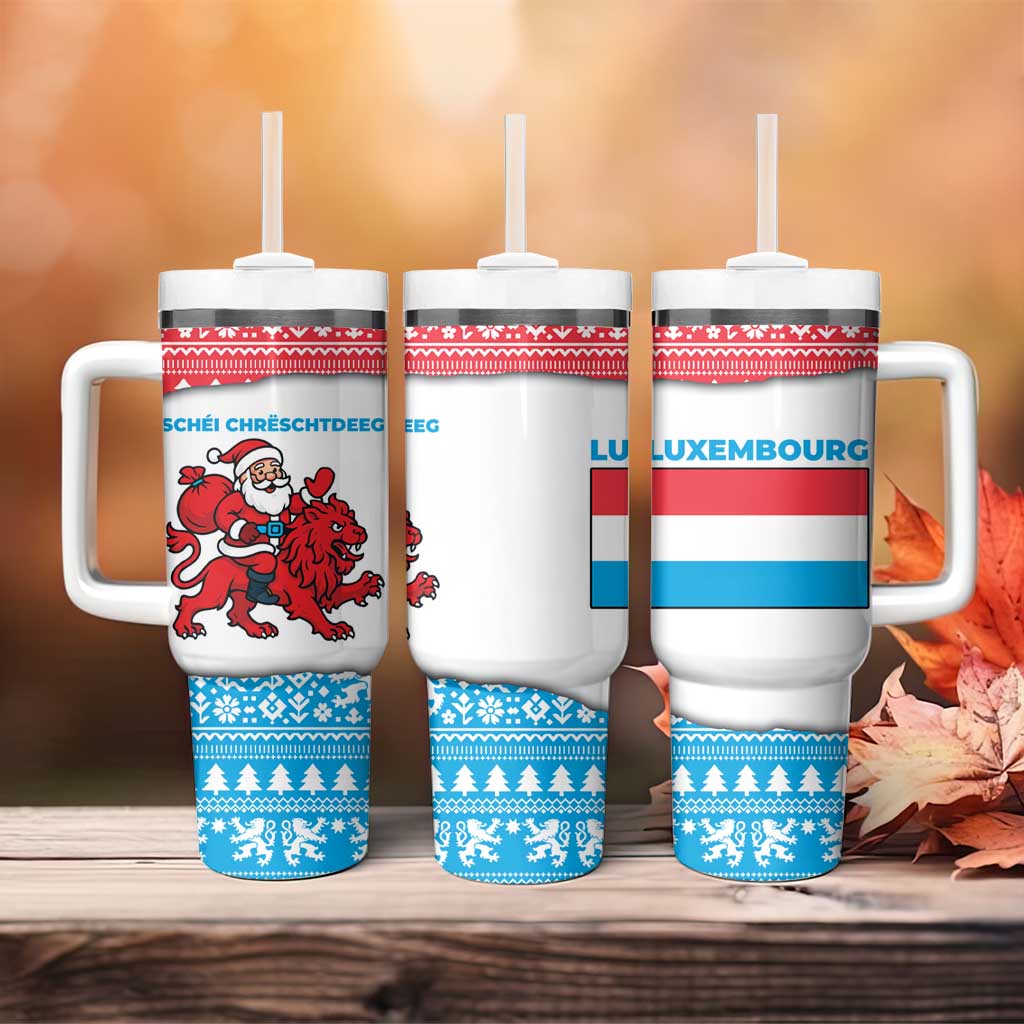 Luxembourg Christmas Tumbler With Handle with Santa Claus Red Lion Snowflake Pattern and National Flag Design - Wonder Print Shop