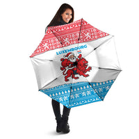 Luxembourg Christmas Umbrella with Santa Claus Red Lion Snowflake Pattern and National Flag Design - Wonder Print Shop