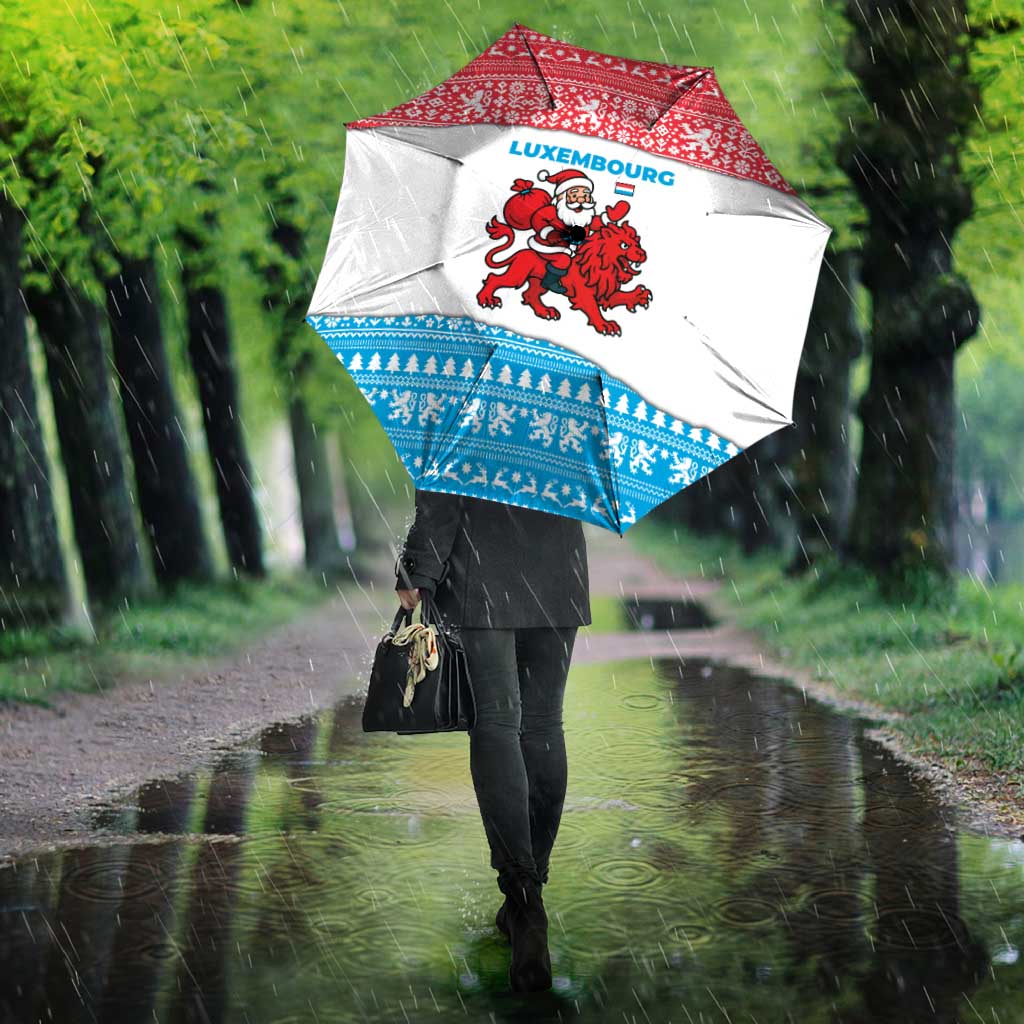 Luxembourg Christmas Umbrella with Santa Claus Red Lion Snowflake Pattern and National Flag Design - Wonder Print Shop
