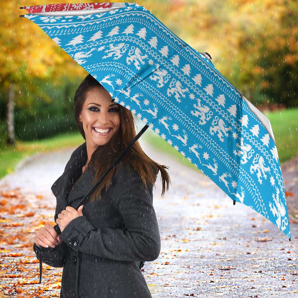 Luxembourg Christmas Umbrella with Santa Claus Red Lion Snowflake Pattern and National Flag Design - Wonder Print Shop