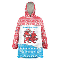 Luxembourg Christmas Wearable Blanket Hoodie with Santa Claus Red Lion Snowflake Pattern and National Flag Design - Wonder Print Shop