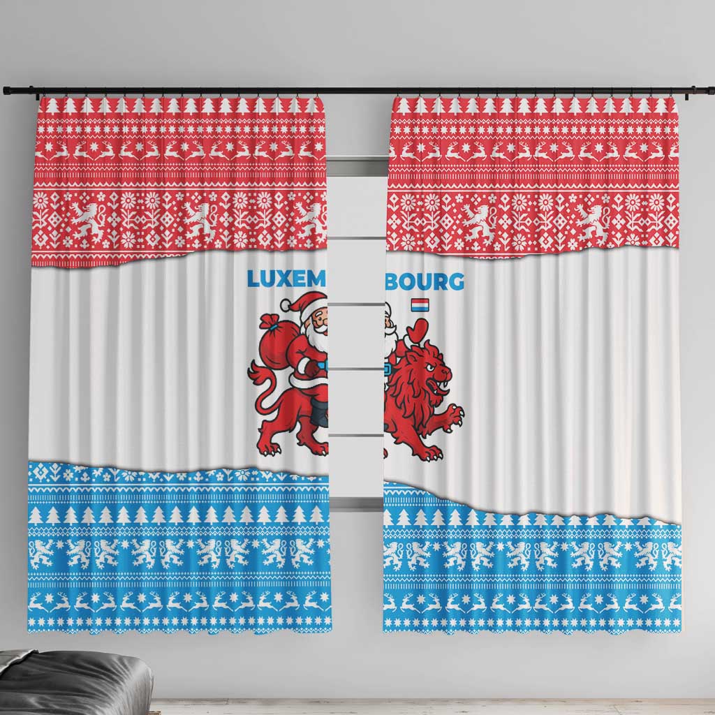 Luxembourg Christmas Window Curtain with Santa Claus Red Lion Snowflake Pattern and National Flag Design - Wonder Print Shop