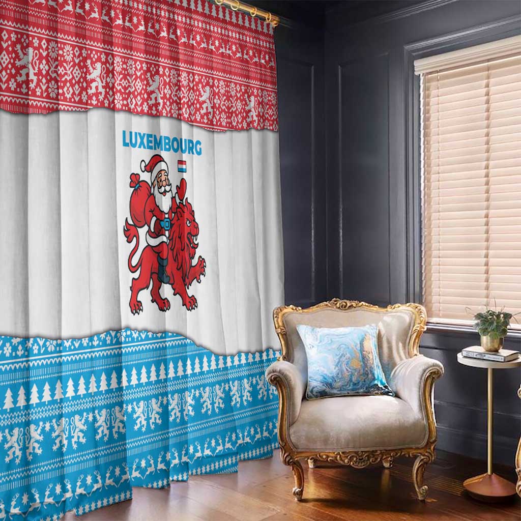 Luxembourg Christmas Window Curtain with Santa Claus Red Lion Snowflake Pattern and National Flag Design - Wonder Print Shop