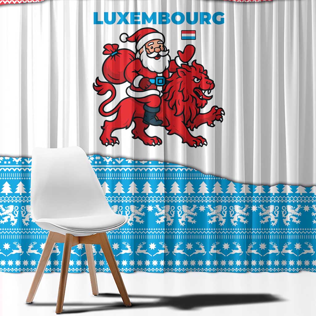 Luxembourg Christmas Window Curtain with Santa Claus Red Lion Snowflake Pattern and National Flag Design - Wonder Print Shop