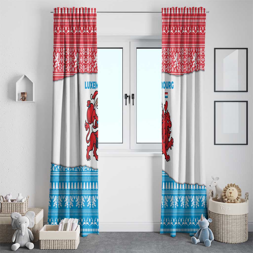 Luxembourg Christmas Window Curtain with Santa Claus Red Lion Snowflake Pattern and National Flag Design - Wonder Print Shop