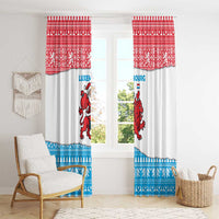 Luxembourg Christmas Window Curtain with Santa Claus Red Lion Snowflake Pattern and National Flag Design - Wonder Print Shop