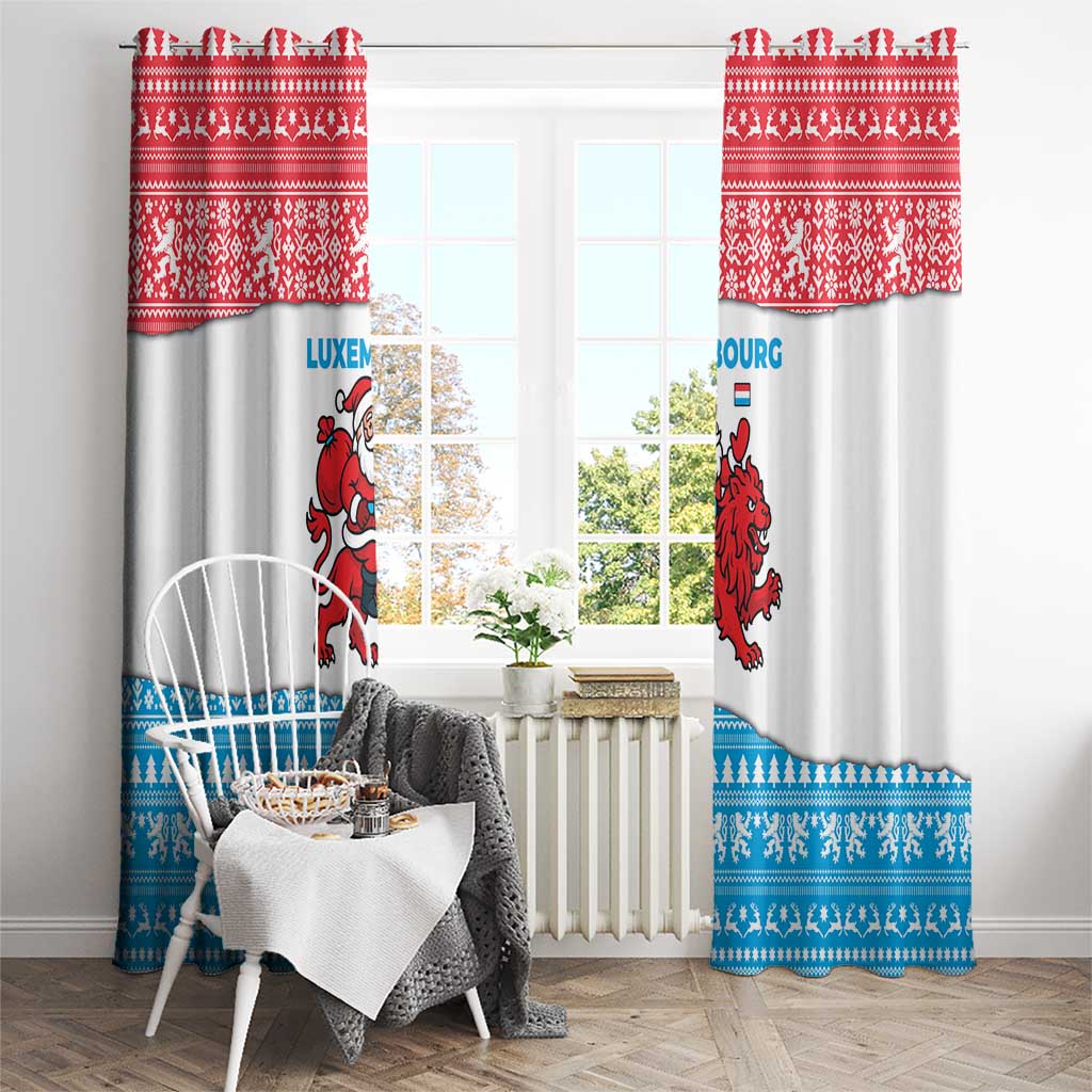 Luxembourg Christmas Window Curtain with Santa Claus Red Lion Snowflake Pattern and National Flag Design - Wonder Print Shop