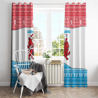 Luxembourg Christmas Window Curtain with Santa Claus Red Lion Snowflake Pattern and National Flag Design - Wonder Print Shop