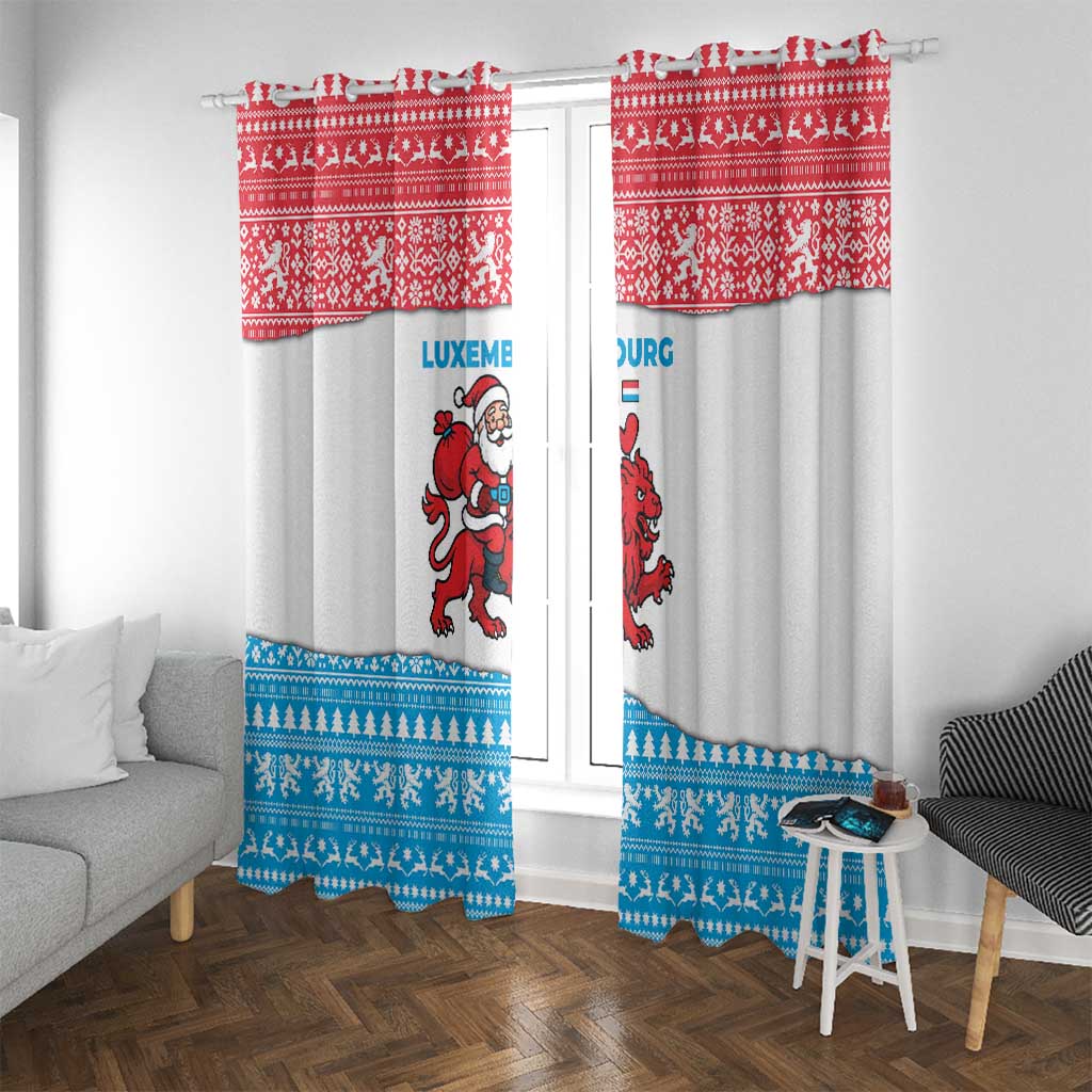 Luxembourg Christmas Window Curtain with Santa Claus Red Lion Snowflake Pattern and National Flag Design - Wonder Print Shop