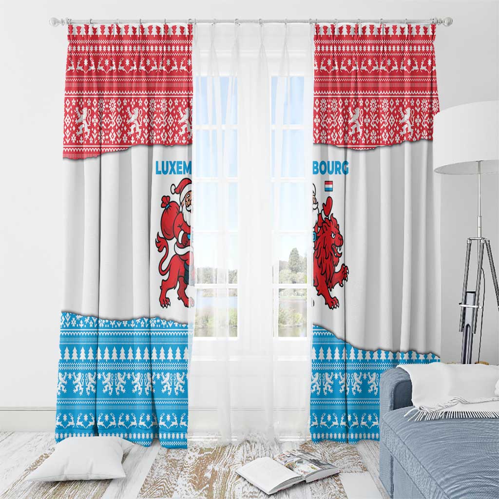 Luxembourg Christmas Window Curtain with Santa Claus Red Lion Snowflake Pattern and National Flag Design - Wonder Print Shop