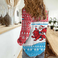 Luxembourg Christmas Women Casual Shirt with Santa Claus Red Lion Snowflake Pattern and National Flag Design - Wonder Print Shop
