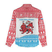 Luxembourg Christmas Women Casual Shirt with Santa Claus Red Lion Snowflake Pattern and National Flag Design - Wonder Print Shop