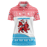 Luxembourg Christmas Women Polo Shirt with Santa Claus Red Lion Snowflake Pattern and National Flag Design - Wonder Print Shop