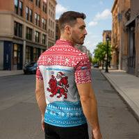 Luxembourg Christmas Zipper Polo Shirt with Santa Claus Red Lion Snowflake Pattern and National Flag Design - Wonder Print Shop