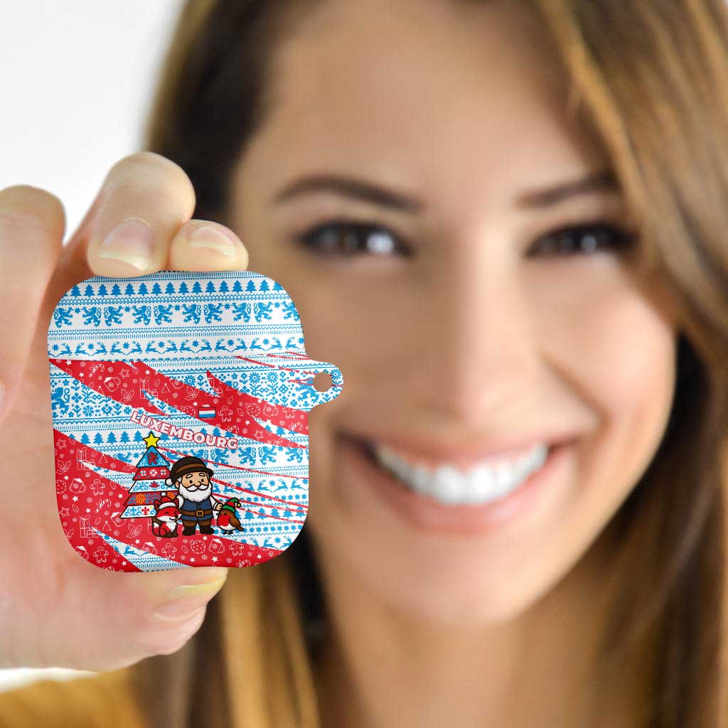 Luxembourg Christmas AirPods Case with Santa Claus Fox Reindeer Tree and Red Blue Pattern Design - Wonder Print Shop