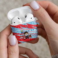 Luxembourg Christmas AirPods Case with Santa Claus Fox Reindeer Tree and Red Blue Pattern Design - Wonder Print Shop