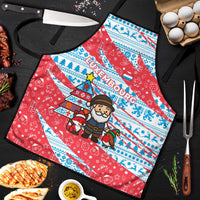 Luxembourg Christmas Apron with Santa Claus Fox Reindeer Tree and Red Blue Pattern Design - Wonder Print Shop