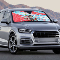 Luxembourg Christmas Auto Sun Shade with Santa Claus Fox Reindeer Tree and Red Blue Pattern Design - Wonder Print Shop