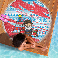 Luxembourg Christmas Beach Blanket with Santa Claus Fox Reindeer Tree and Red Blue Pattern Design - Wonder Print Shop