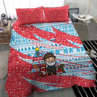 Luxembourg Christmas Bedding Set with Santa Claus Fox Reindeer Tree and Red Blue Pattern Design - Wonder Print Shop