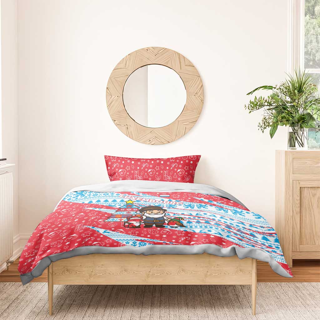 Luxembourg Christmas Bedding Set with Santa Claus Fox Reindeer Tree and Red Blue Pattern Design - Wonder Print Shop