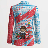 Luxembourg Christmas Blazer with Santa Claus Fox Reindeer Tree and Red Blue Pattern Design - Wonder Print Shop