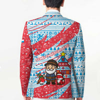 Luxembourg Christmas Blazer with Santa Claus Fox Reindeer Tree and Red Blue Pattern Design - Wonder Print Shop