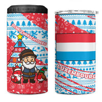 Luxembourg Christmas 4 in 1 Can Cooler Tumbler with Santa Claus Fox Reindeer Tree and Red Blue Pattern Design - Wonder Print Shop