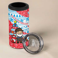 Luxembourg Christmas 4 in 1 Can Cooler Tumbler with Santa Claus Fox Reindeer Tree and Red Blue Pattern Design - Wonder Print Shop