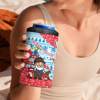 Luxembourg Christmas 4 in 1 Can Cooler Tumbler with Santa Claus Fox Reindeer Tree and Red Blue Pattern Design - Wonder Print Shop