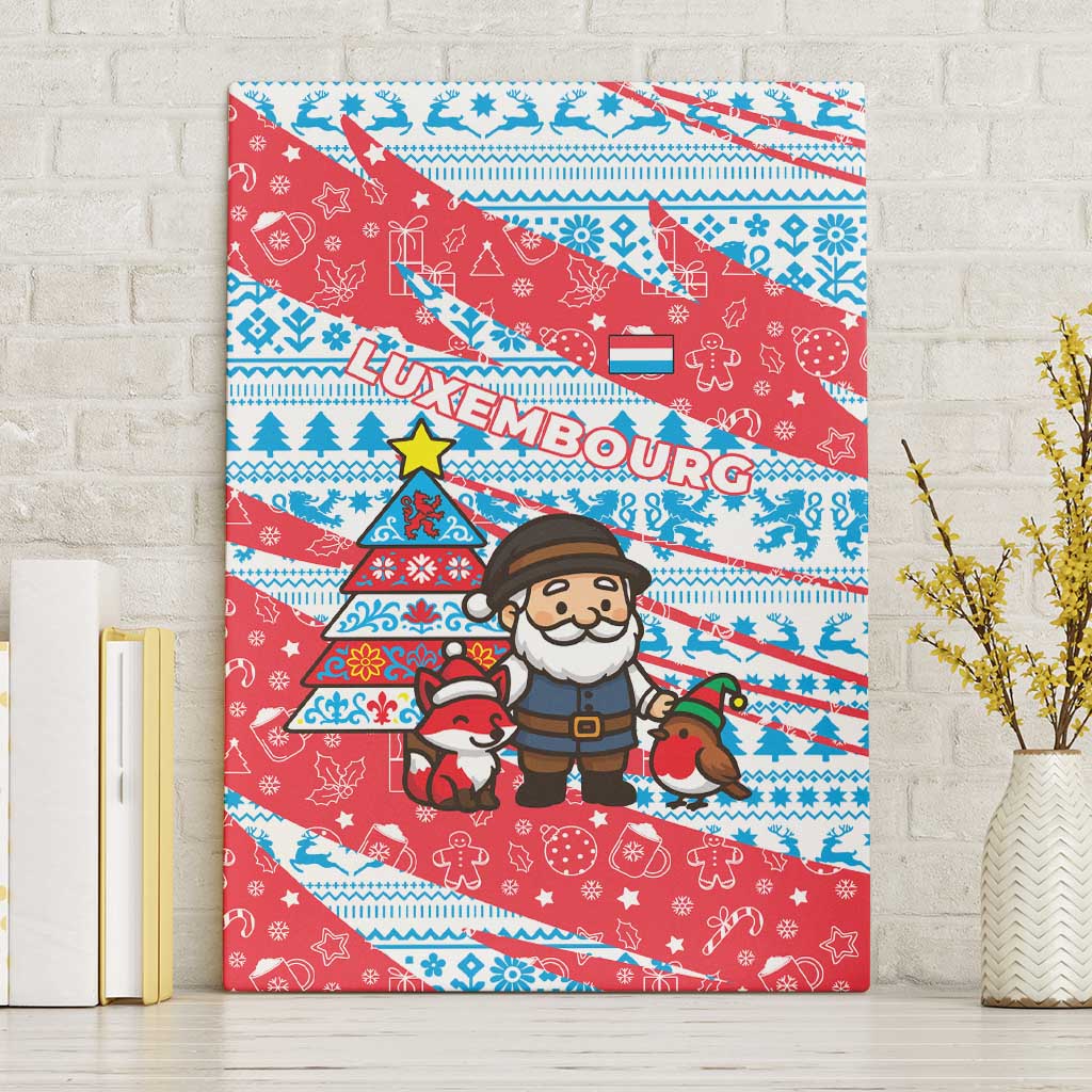 Luxembourg Christmas Canvas Wall Art with Santa Claus Fox Reindeer Tree and Red Blue Pattern Design - Wonder Print Shop
