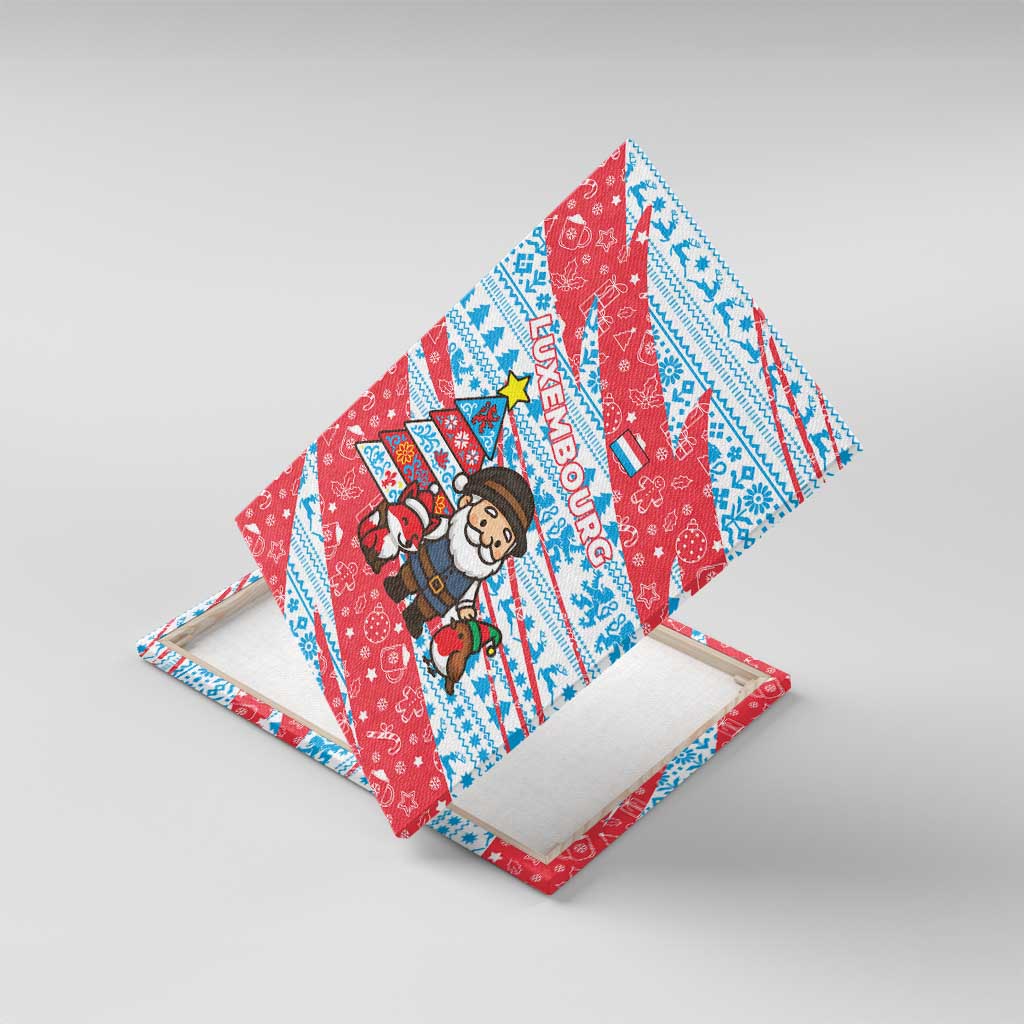 Luxembourg Christmas Canvas Wall Art with Santa Claus Fox Reindeer Tree and Red Blue Pattern Design - Wonder Print Shop