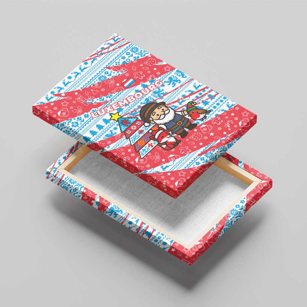 Luxembourg Christmas Canvas Wall Art with Santa Claus Fox Reindeer Tree and Red Blue Pattern Design - Wonder Print Shop