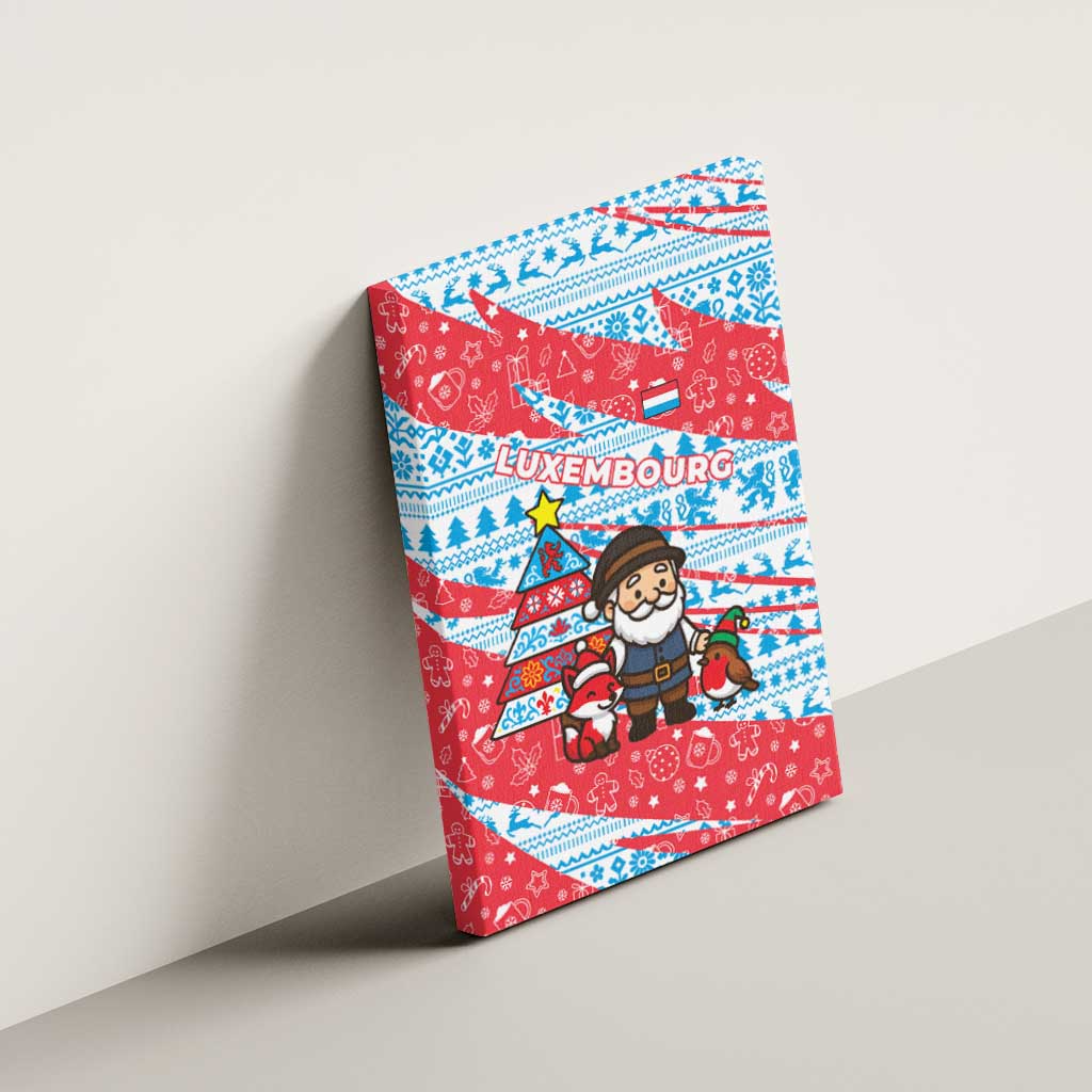 Luxembourg Christmas Canvas Wall Art with Santa Claus Fox Reindeer Tree and Red Blue Pattern Design - Wonder Print Shop