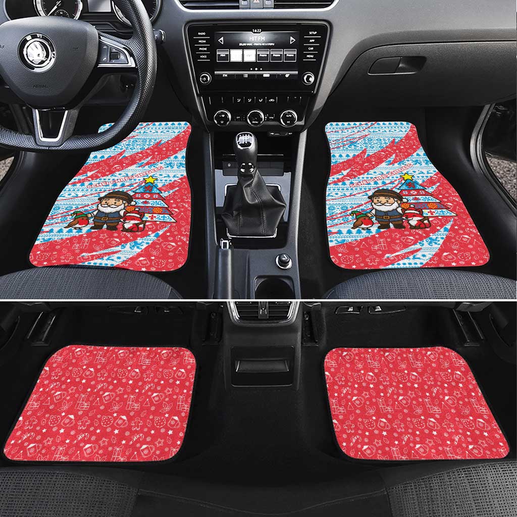 Luxembourg Christmas Car Mats with Santa Claus Fox Reindeer Tree and Red Blue Pattern Design - Wonder Print Shop